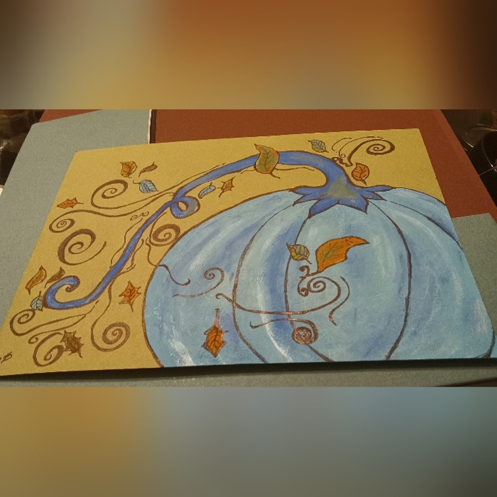 Original Pumpkin & Leaves Painting